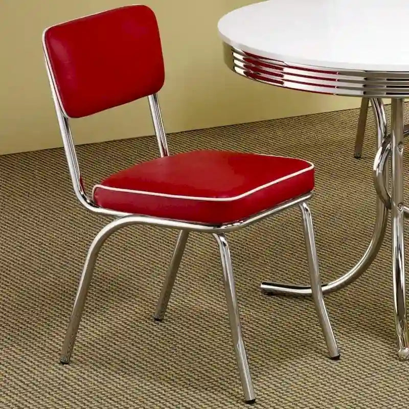 Chaise de salle à manger rétro en métal avec revêtement en cuir rembourré