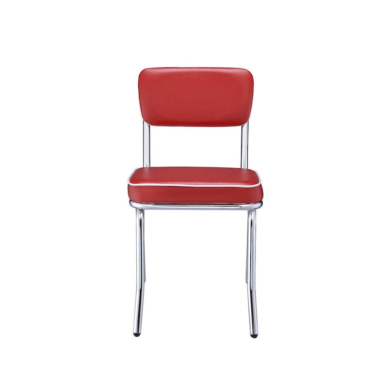 Chaise de salle à manger rétro en métal avec revêtement en cuir rembourré
