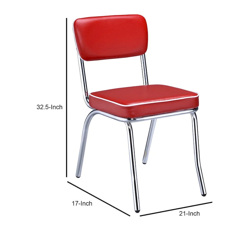 Chaise de salle à manger rétro en métal avec revêtement en cuir rembourré