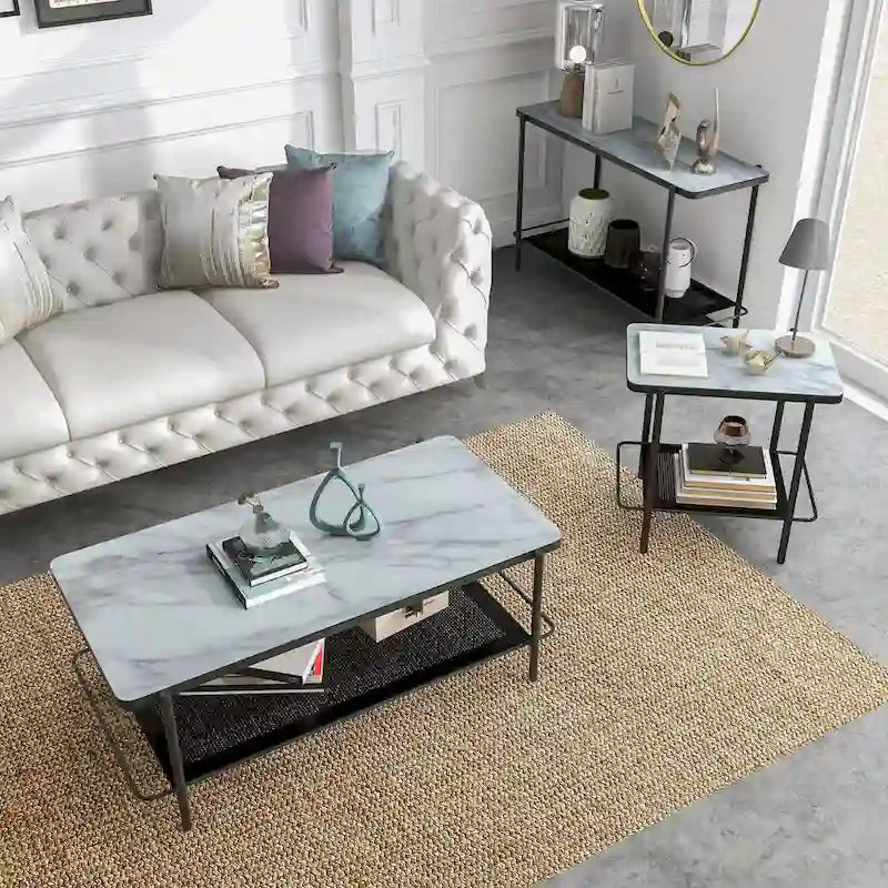 Table basse de style moderne avec plateau en verre blanc