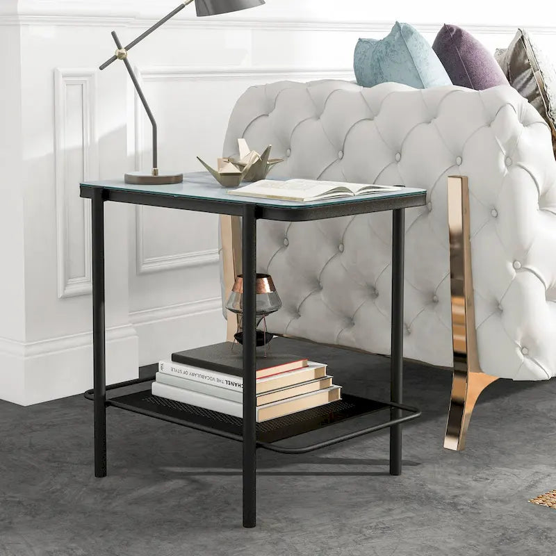 Table basse de style moderne avec plateau en verre blanc