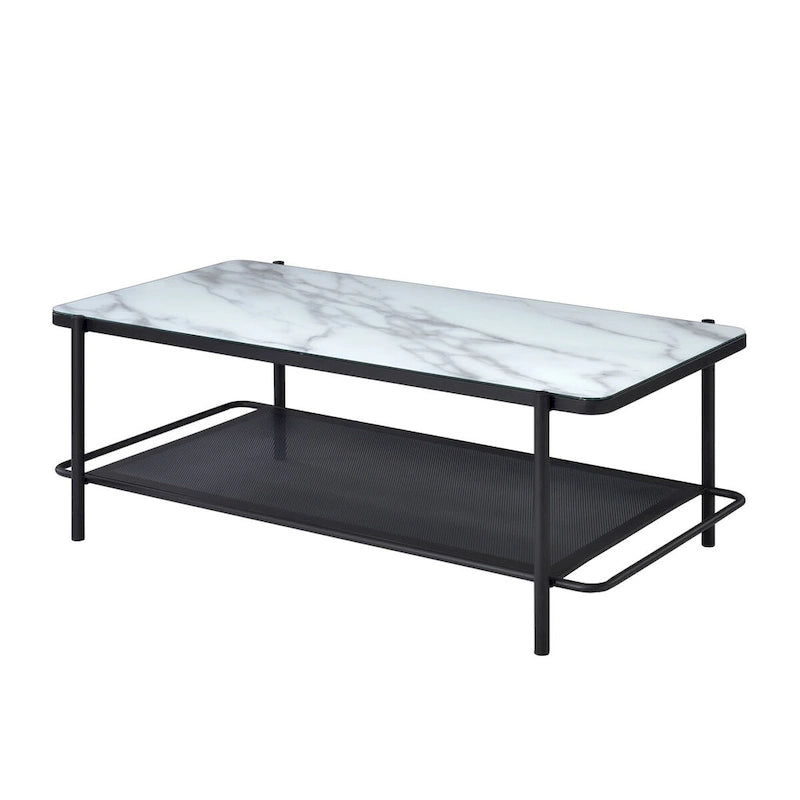Table basse de style moderne avec plateau en verre blanc