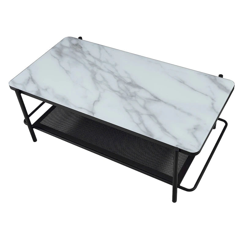 Table basse de style moderne avec plateau en verre blanc