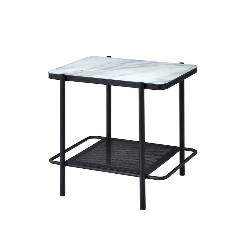 Table basse de style moderne avec plateau en verre blanc