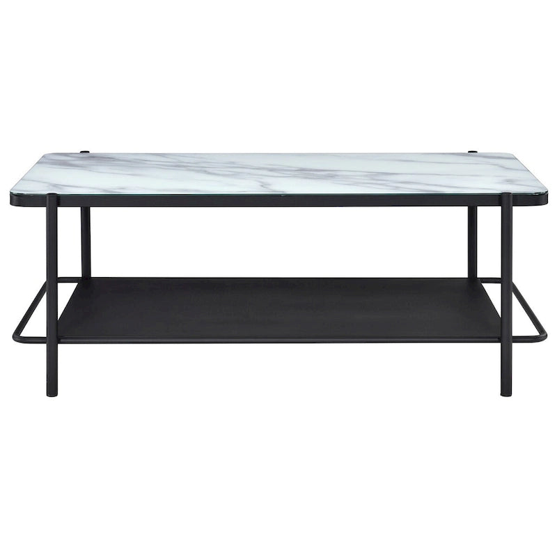 Table basse de style moderne avec plateau en verre blanc