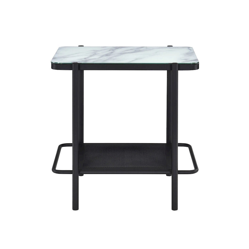 Table basse de style moderne avec plateau en verre blanc