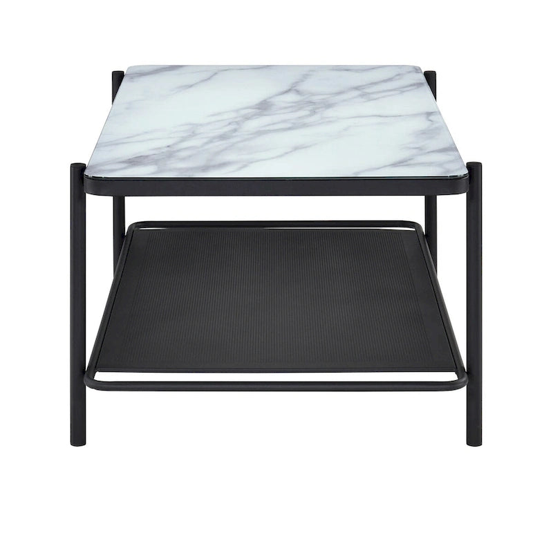 Table basse de style moderne avec plateau en verre blanc