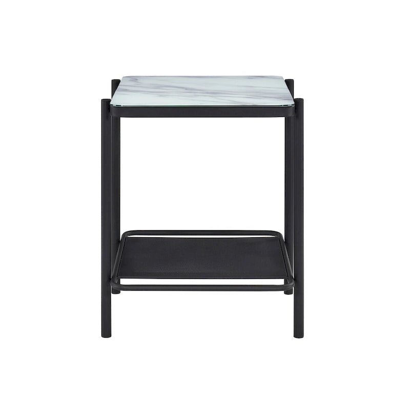 Table basse de style moderne avec plateau en verre blanc