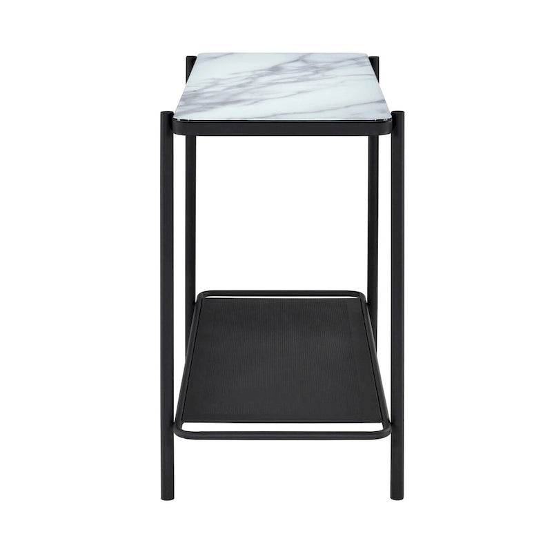 Table basse de style moderne avec plateau en verre blanc