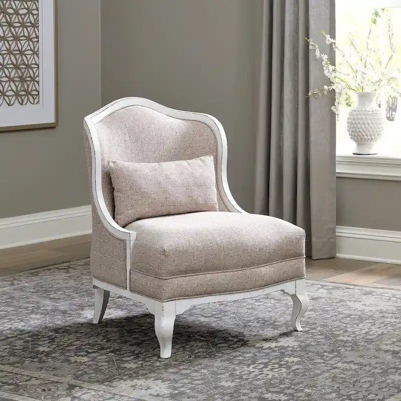Fauteuil d'appoint rembourré blanc antique