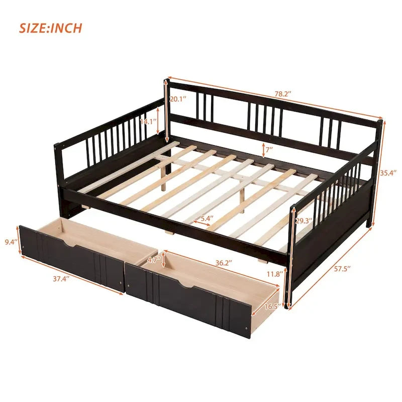 Lit de repos double en bois, Canapé-lit