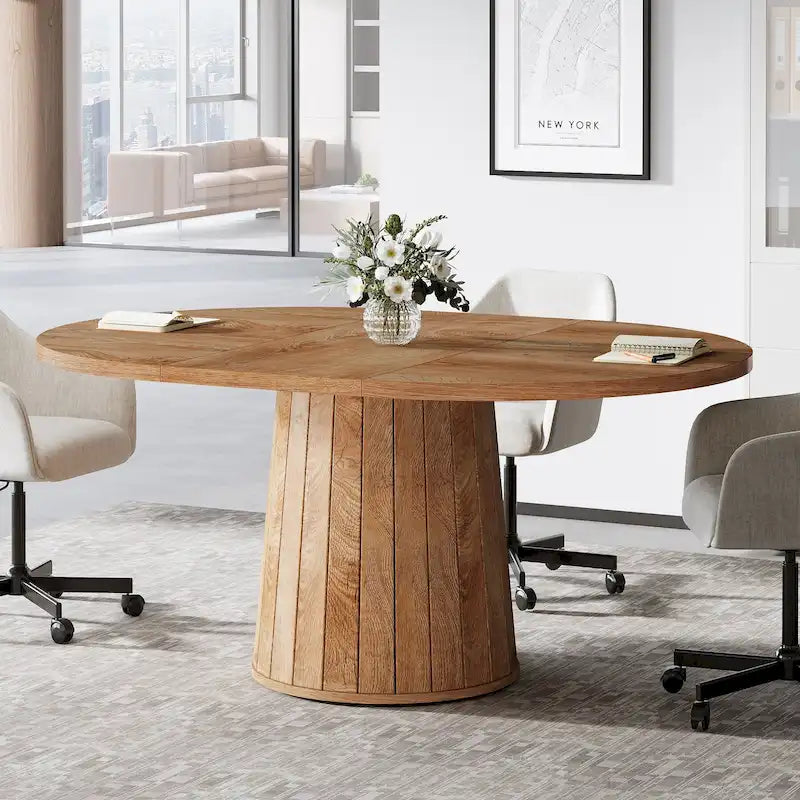 Table de conférence ovale en bois marron