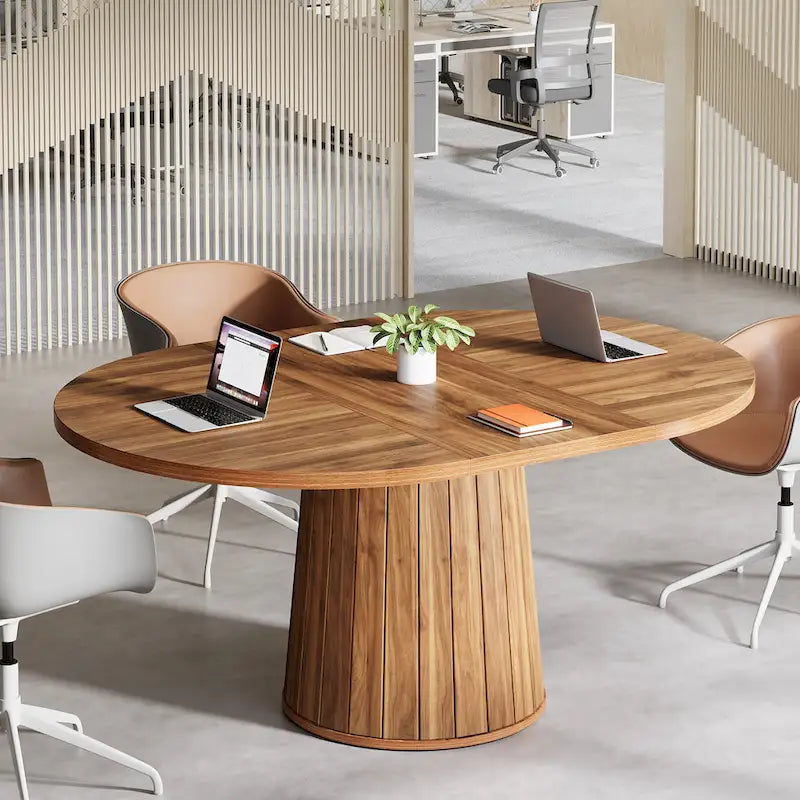 Table de conférence ovale en bois marron