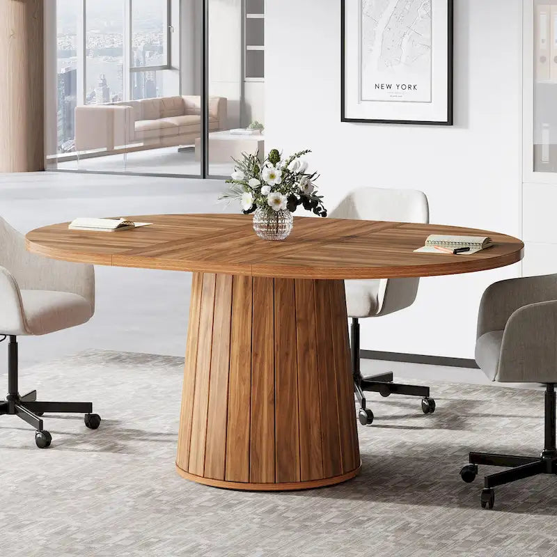 Table de conférence ovale en bois marron