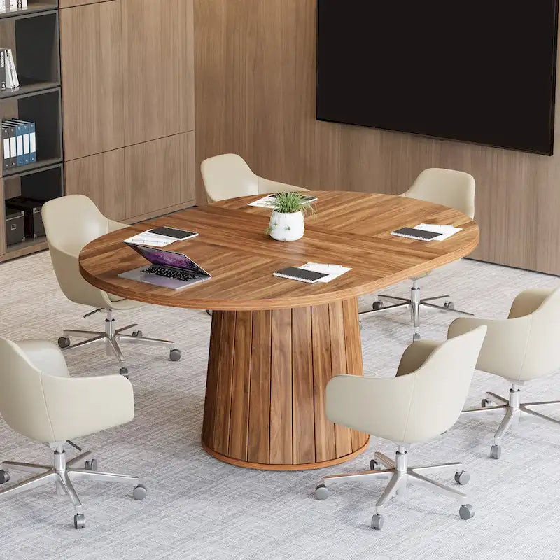 Table de conférence ovale en bois marron