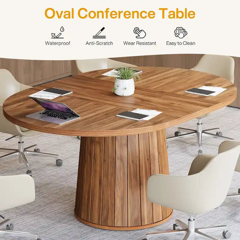Table de conférence ovale en bois marron