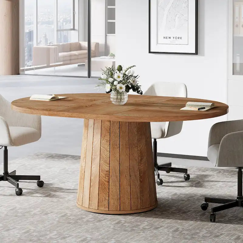 Table de conférence ovale en bois marron