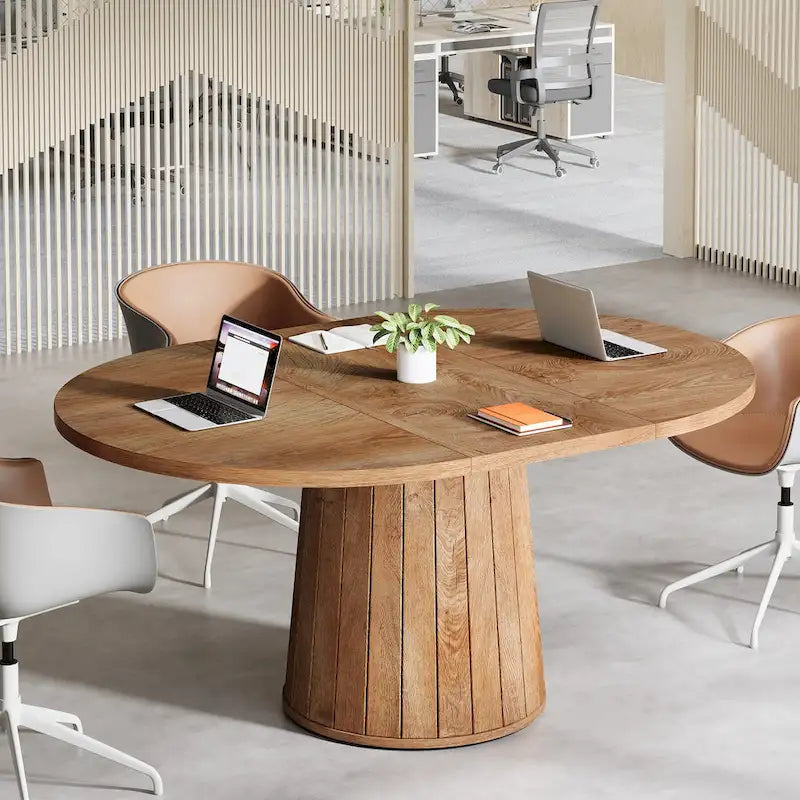 Table de conférence ovale en bois marron