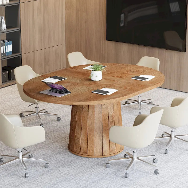 Table de conférence ovale en bois marron