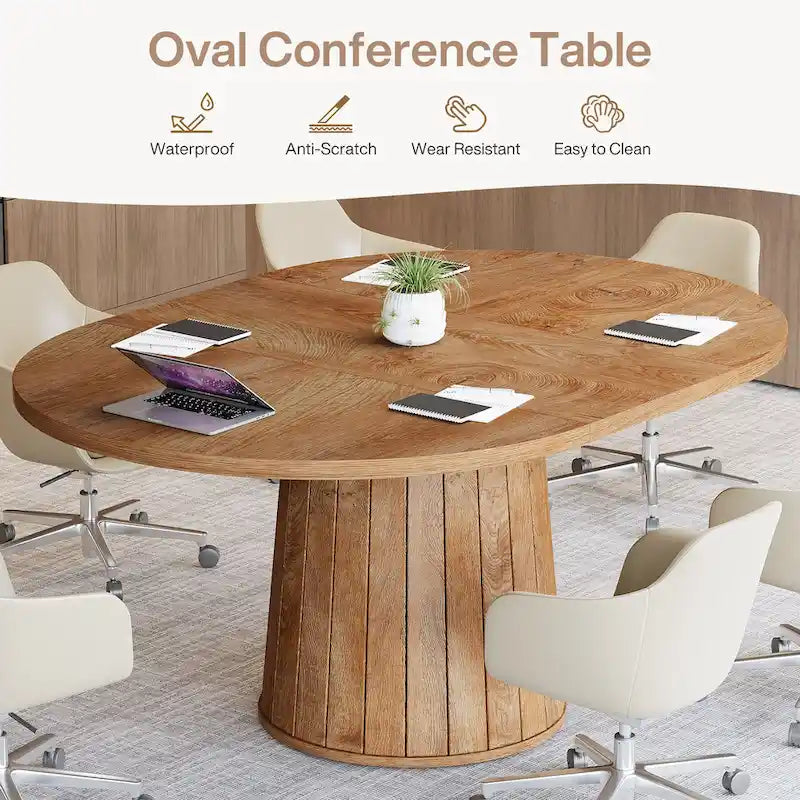 Table de conférence ovale en bois marron