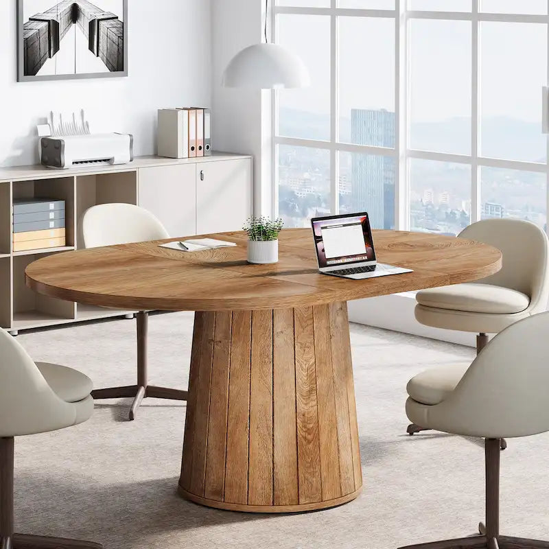 Table de conférence ovale en bois marron