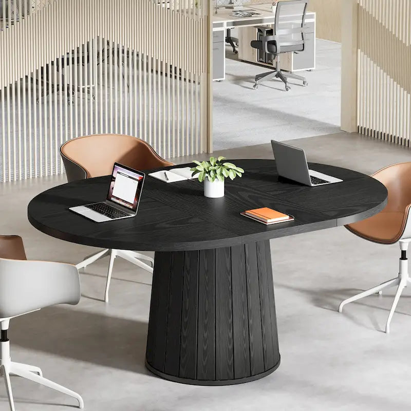 Table de conférence ovale en bois marron