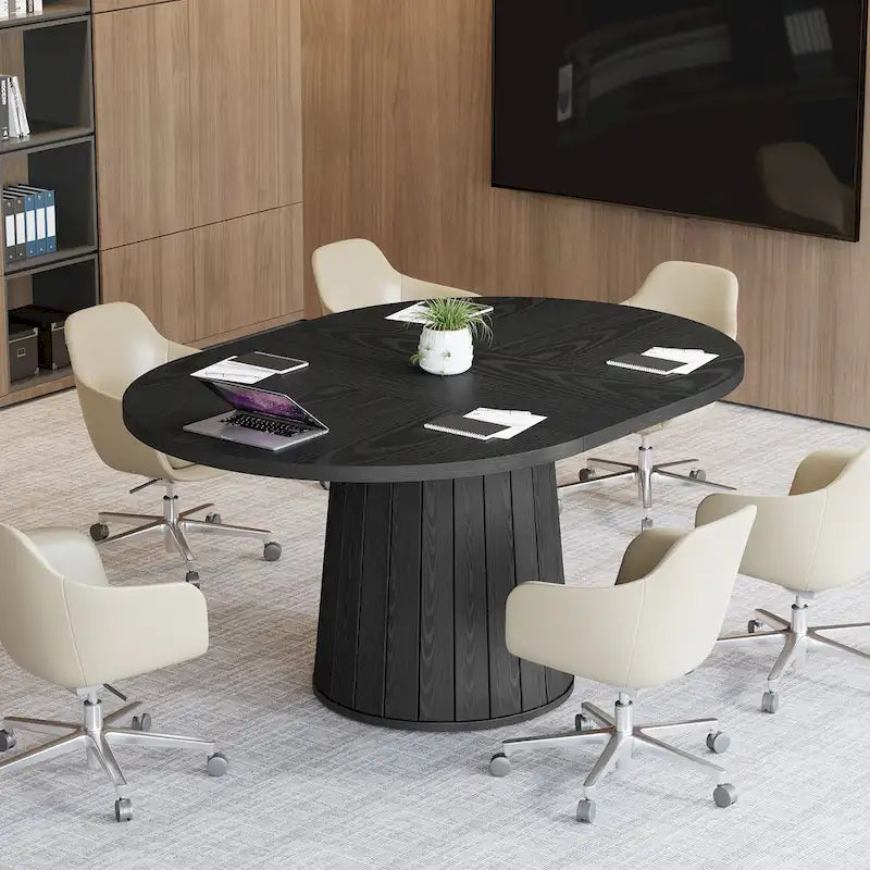 Table de conférence ovale en bois marron