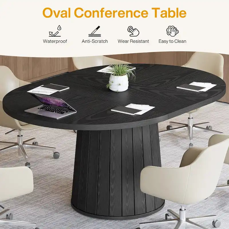 Table de conférence ovale en bois marron